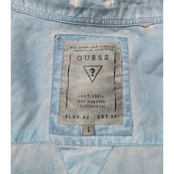 Guess Mens Light Blue Long Sleeve Button-Up Denim Shirt Size L - Picture 3 of 6